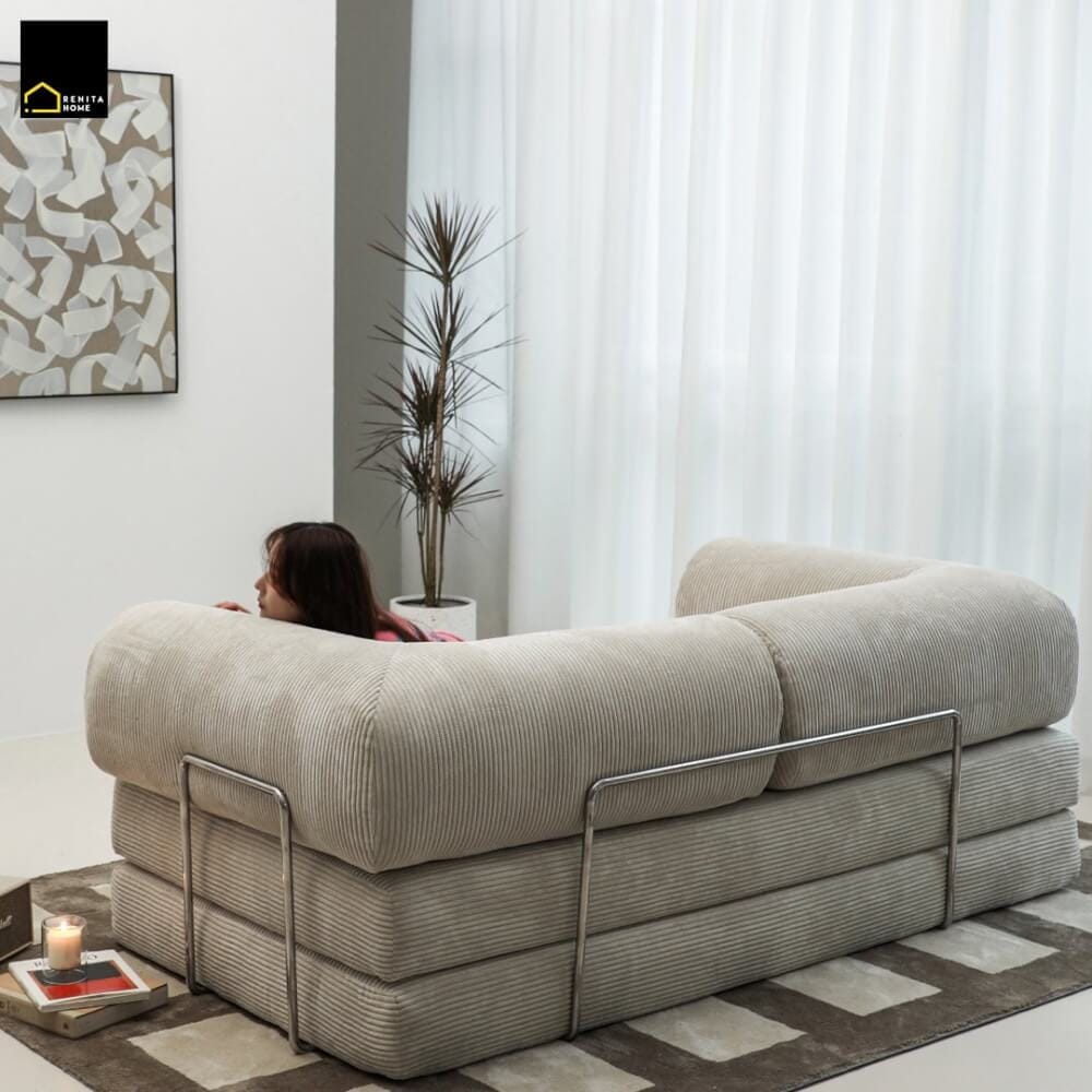 โซฟาเบด RENITA HOME รุ่น LEKO 200X100CM. ผ้าลูกฟูกลอนใหญ่ สีน้ำเงิน (608-25)_7